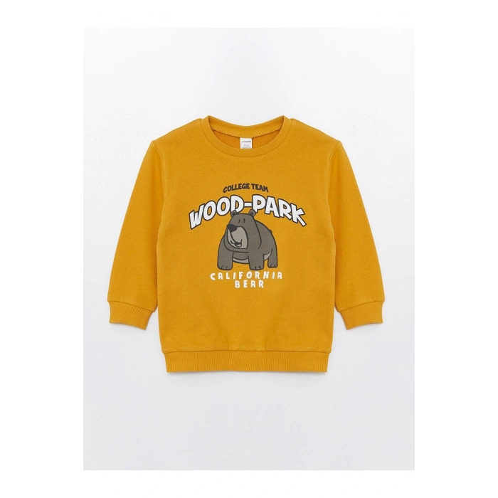 LCW Kids  Bisiklet Yaka Kalın Baskılı Erkek Çocuk Sweatshirt