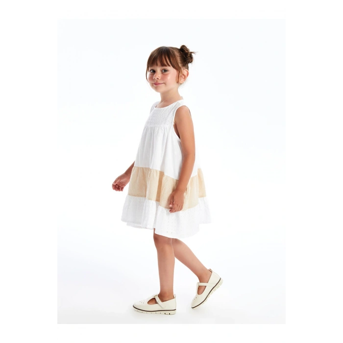 LCW Kids Bisiklet Yaka Kısa Kollu Kız Çocuk Tül Elbise