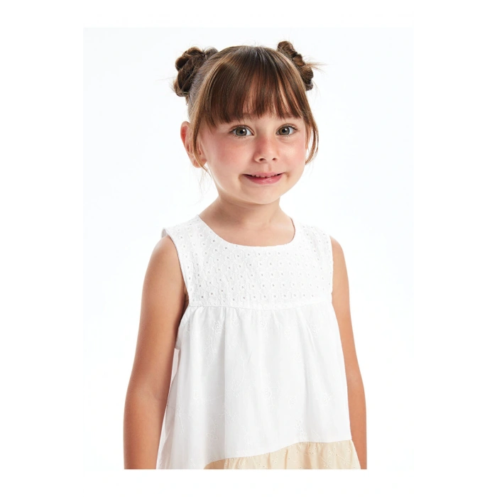 LCW Kids Bisiklet Yaka Kısa Kollu Kız Çocuk Tül Elbise