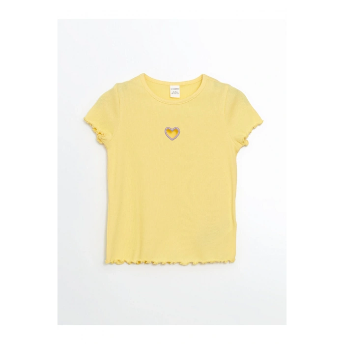 LCW Kids Bisiklet Yaka Nakışlı Kaşkorse Kız Bebek Tişört