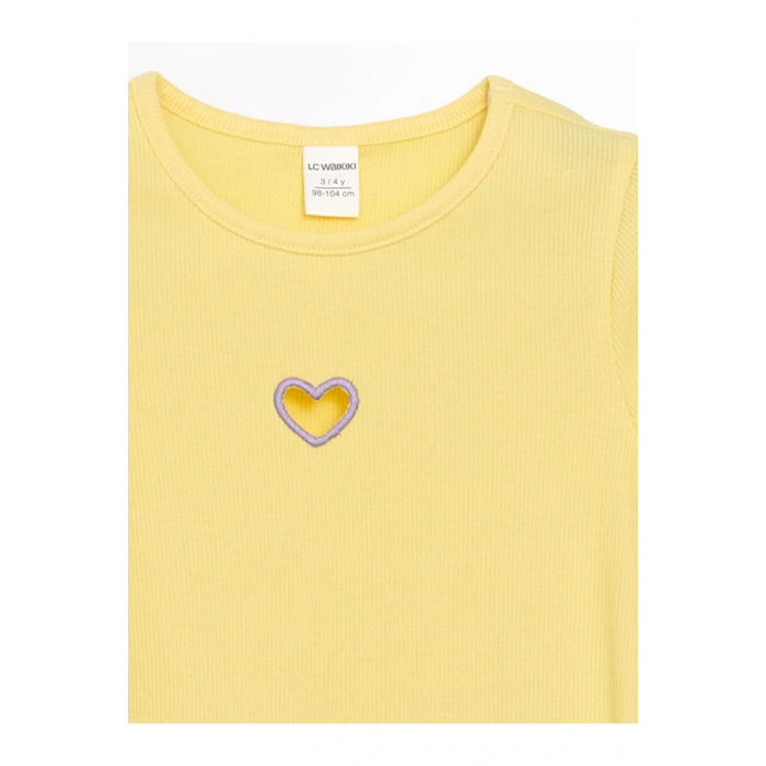 LCW Kids Bisiklet Yaka Nakışlı Kaşkorse Kız Bebek Tişört