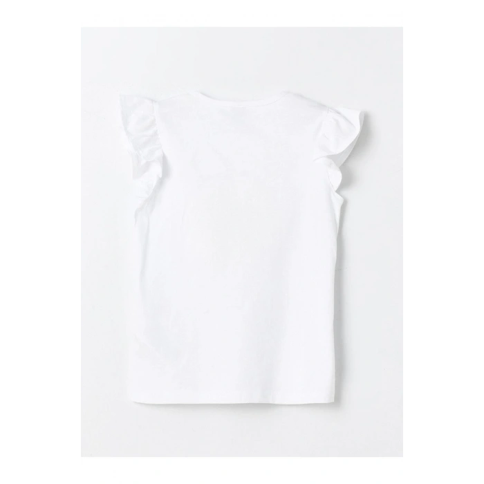 LCW Kids Bisiklet Yaka Nakışlı Kısa Kollu Kız Çocuk Tişört