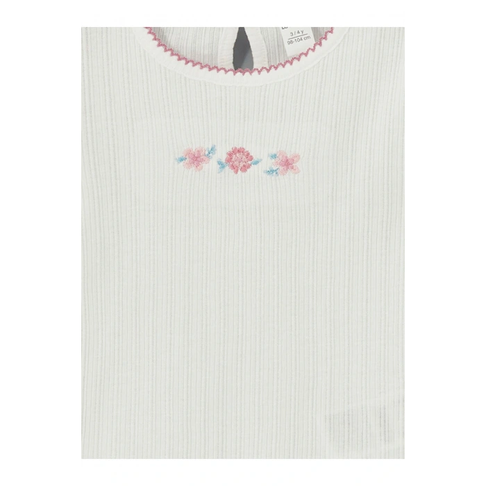 LCW Kids Bisiklet Yaka Nakışlı Kız Çocuk Tişört