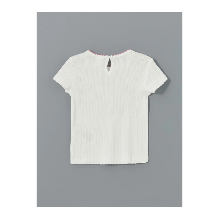 LCW Kids Bisiklet Yaka Nakışlı Kız Çocuk Tişört