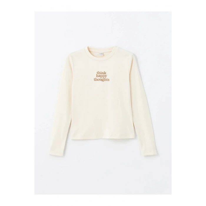 LCW Kids Bisiklet Yaka Nakışlı Uzun Kollu Kız Çocuk Tişört (W4)