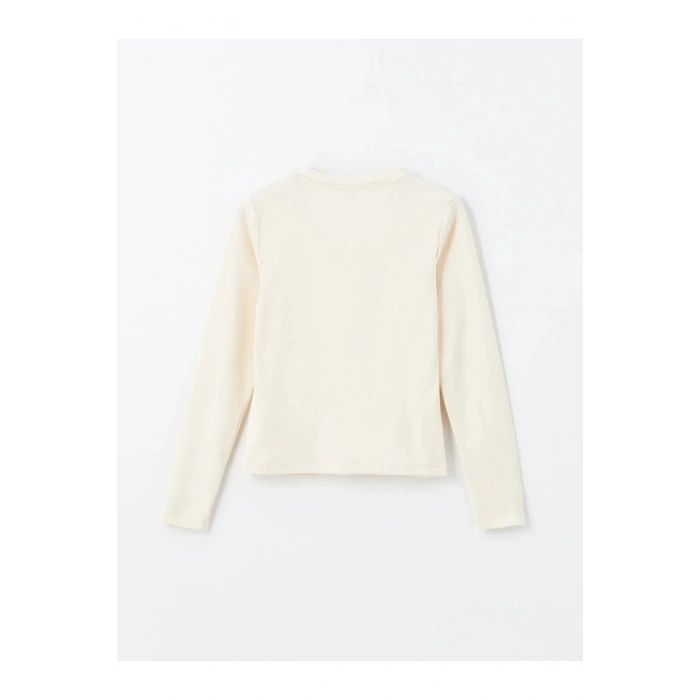 LCW Kids Bisiklet Yaka Nakışlı Uzun Kollu Kız Çocuk Tişört (W4)