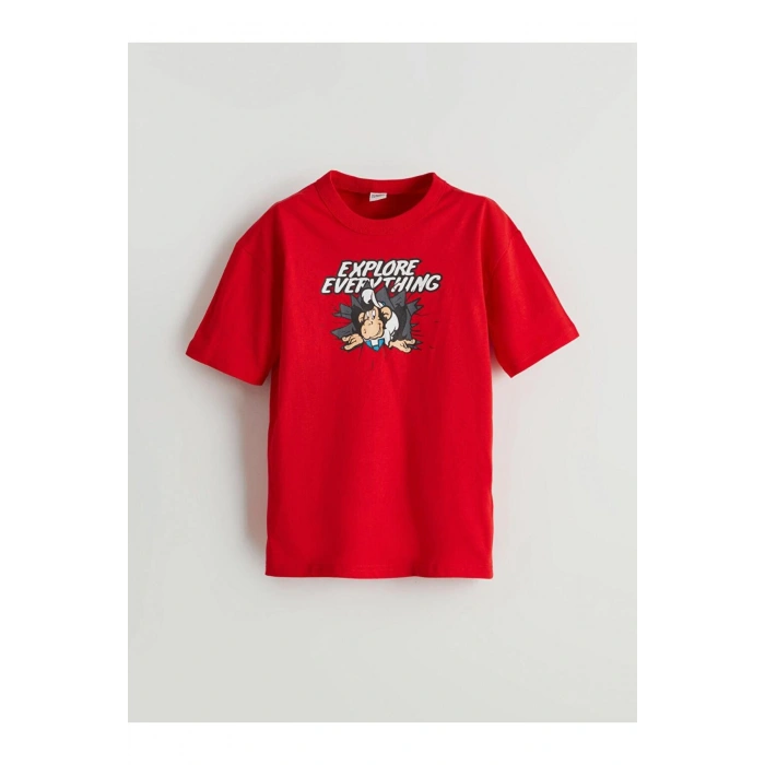 LCW Kids Bisiklet Yaka Nostaljik Maymun Baskılı Erkek Çocuk Tişört