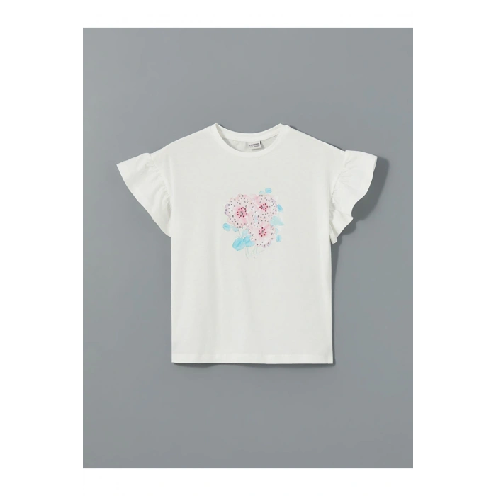 LCW Kids Bisiklet Yaka Taş Baskılı Kız Çocuk Tişört