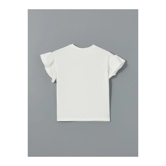 LCW Kids Bisiklet Yaka Taş Baskılı Kız Çocuk Tişört