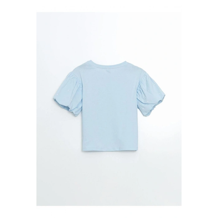 LCW Kids Bisiklet Yaka Taşlı Kız Çocuk Crop Tişört