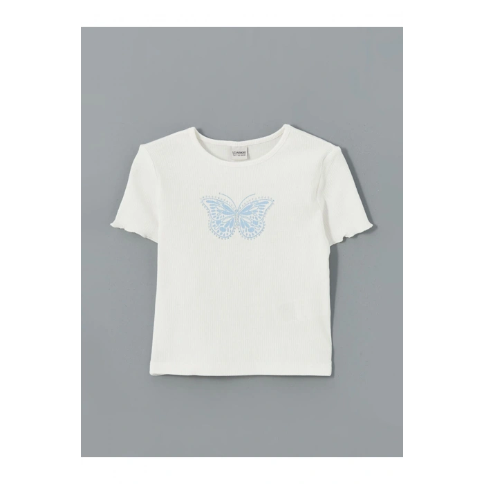 LCW Kids Bisiklet Yaka Taşlı Kız Çocuk Tişört