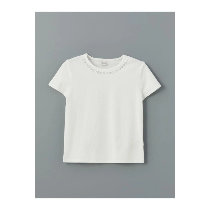 LCW Kids Bisiklet Yaka Taşlı Kız Çocuk Tişört