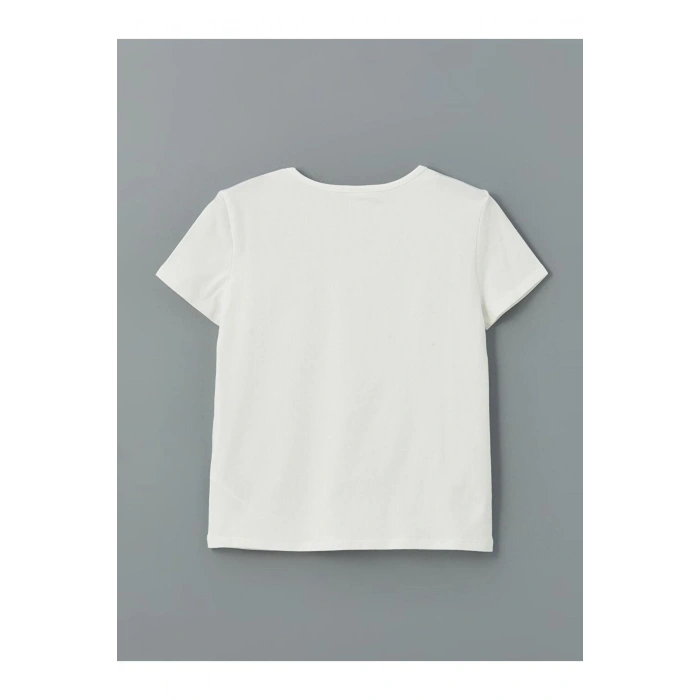 LCW Kids Bisiklet Yaka Taşlı Kız Çocuk Tişört