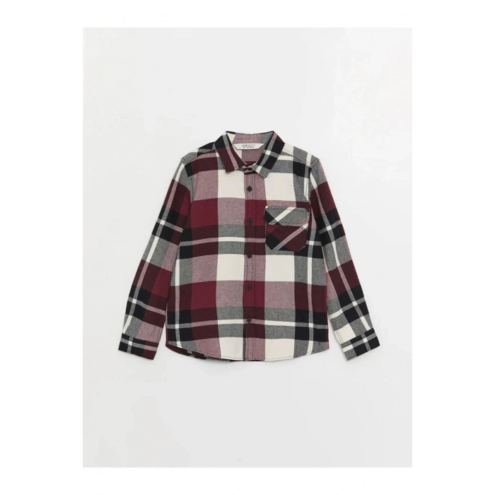 LCW Kids Bordo Ekose Uzun Kollu Erkek Çocuk Gömlek
