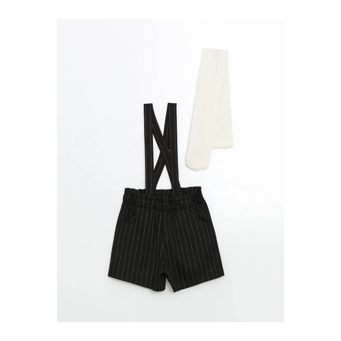 LCW Kids Çizgili Askılı Kız Çocuk Şort ve Külotlu Çorap 2li