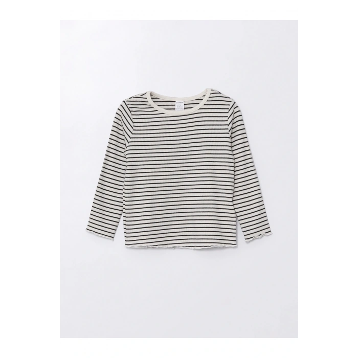 LCW Kids Çizgili Bisiklet Yaka Uzun Kollu Çizgili Kız Çocuk Tişört (W4)