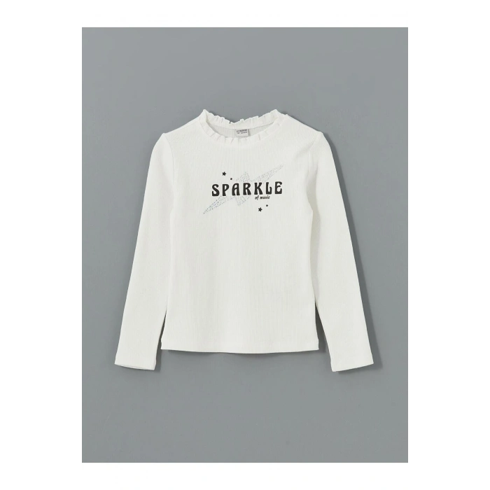 LCW Kids Dik Yaka Taş Baskılı Kız Çocuk Tişört