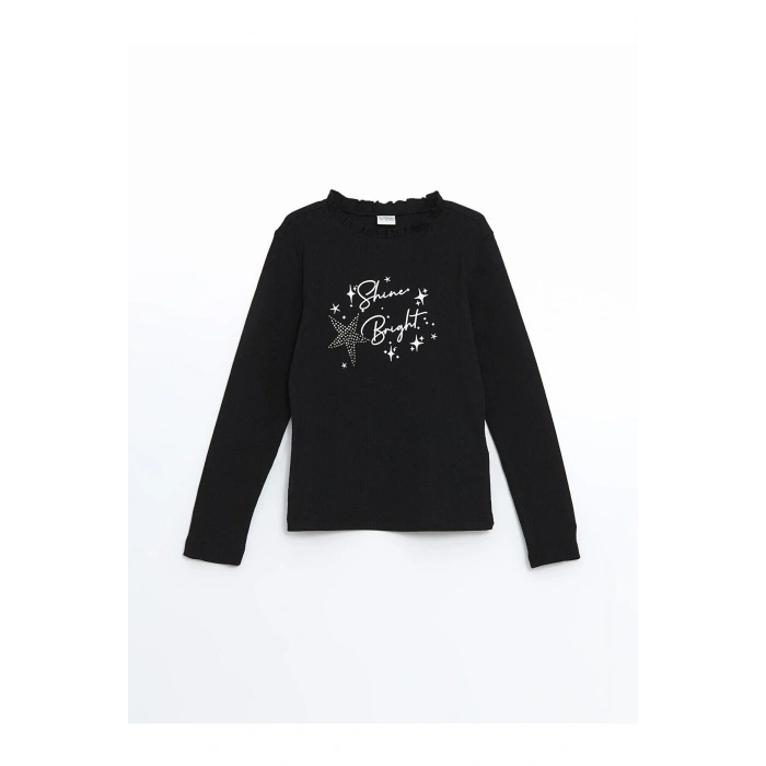 LCW Kids Dik Yaka Taş Baskılı Kız Çocuk Tişört