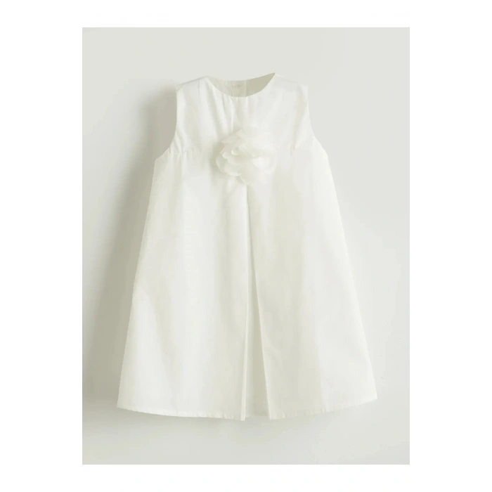 LCW Kids Ekru 3 Boyutlu Çiçekli Kız Çocuk Elbise