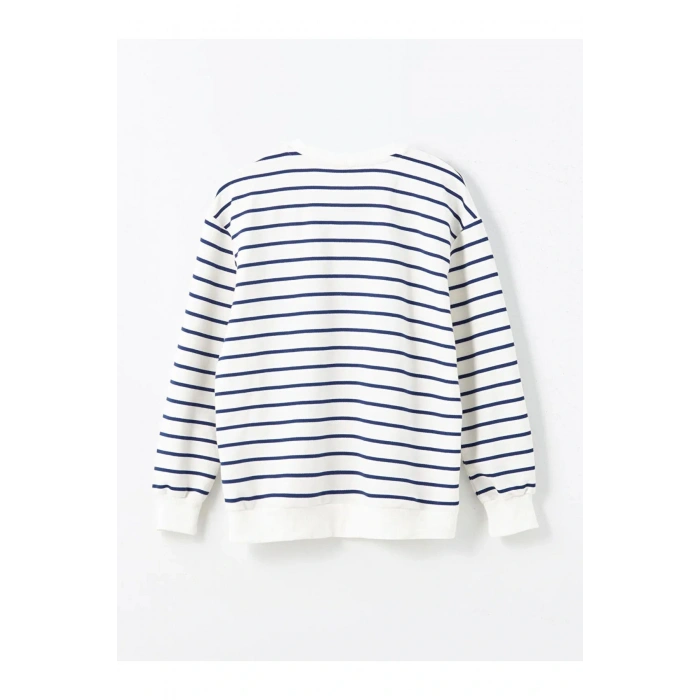 LCW Kids Ekru Baskılı Bisiklet Yaka Kız Çocuk Sweatshirt