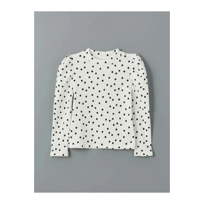 LCW Kids Ekru Baskılı Dik Yaka Kız Çocuk Tişört