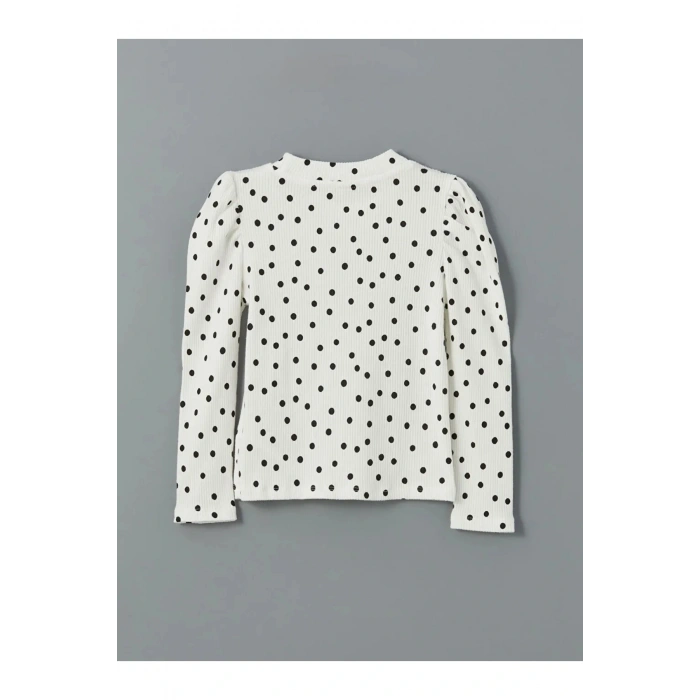 LCW Kids Ekru Baskılı Dik Yaka Kız Çocuk Tişört