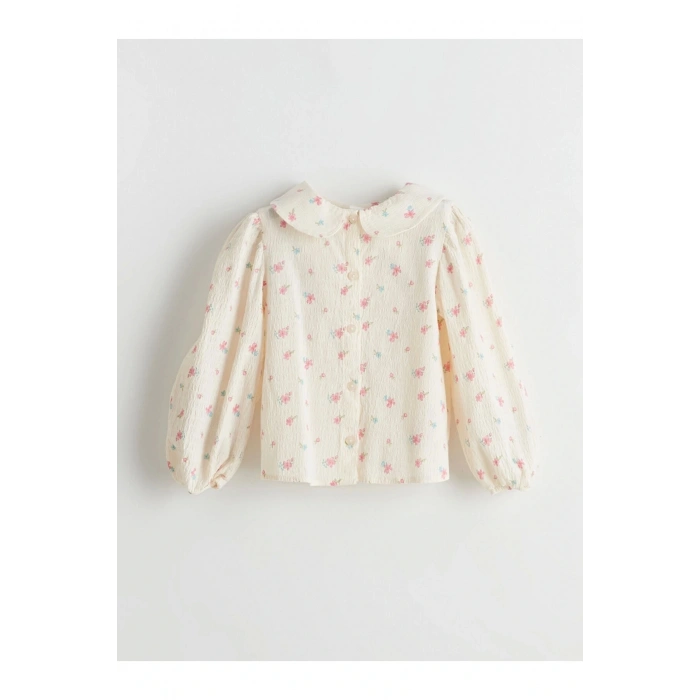 Lcw Kids Ekru Bebe Yaka Çiçekli Kız Çocuk Gömlek