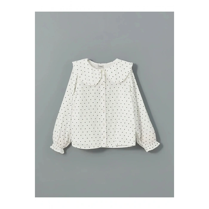 LCW Kids Ekru Bebe Yaka Puantiyeli Kız Çocuk Gömlek