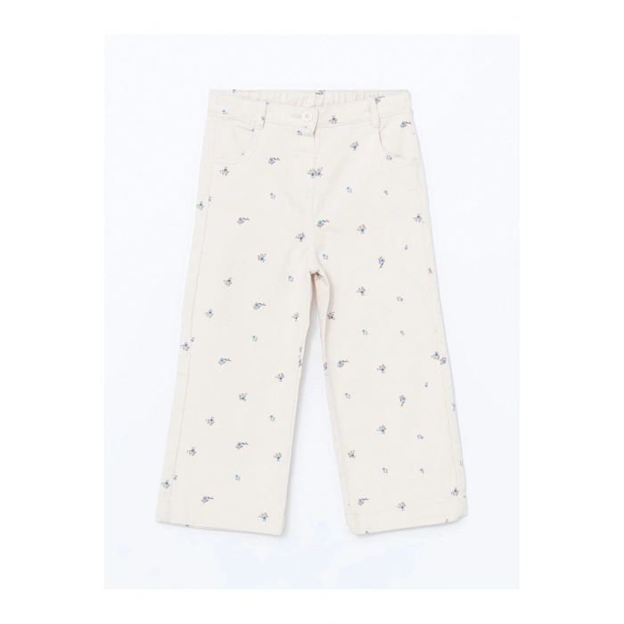 Lcw Kids Ekru Beli Lastikli Çiçekli Kız Çocuk Pantolon