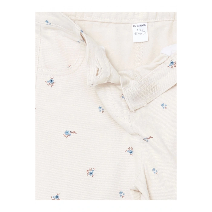 Lcw Kids Ekru Beli Lastikli Çiçekli Kız Çocuk Pantolon