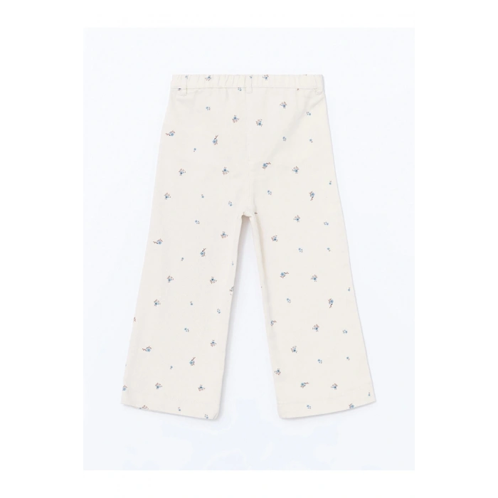 Lcw Kids Ekru Beli Lastikli Çiçekli Kız Çocuk Pantolon