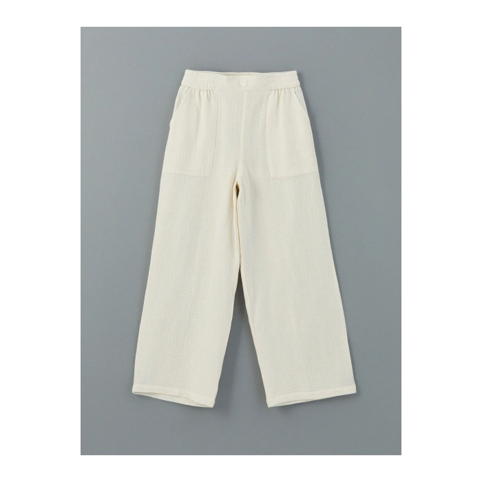 LCW Kids Ekru Beli Lastikli Müslin Kız Çocuk Pantolon