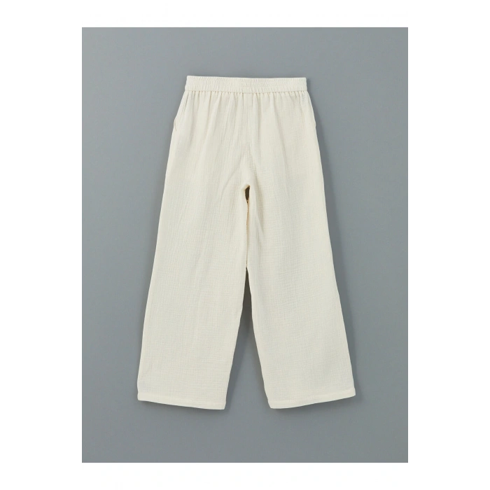 LCW Kids Ekru Beli Lastikli Müslin Kız Çocuk Pantolon