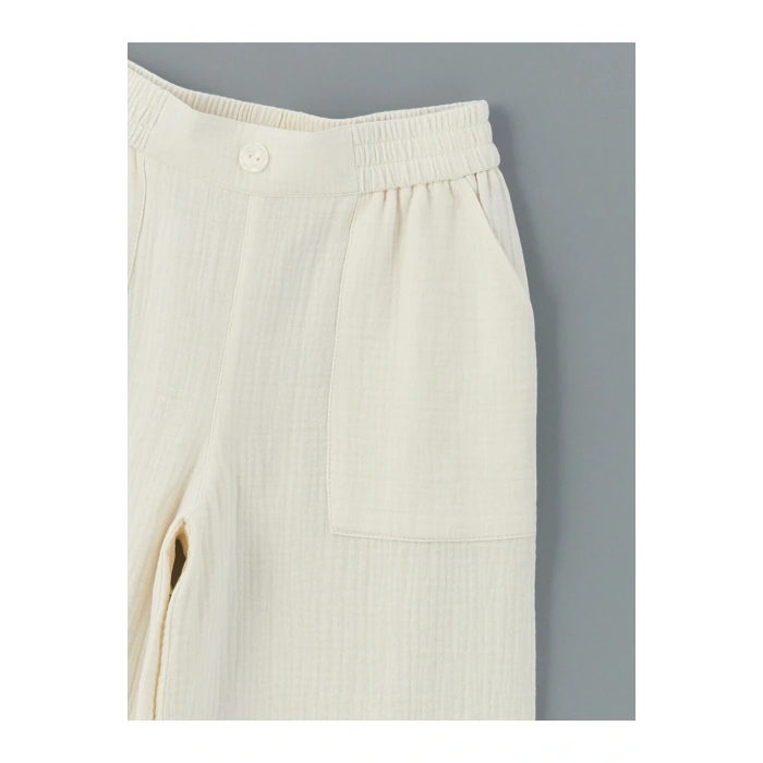 LCW Kids Ekru Beli Lastikli Müslin Kız Çocuk Pantolon