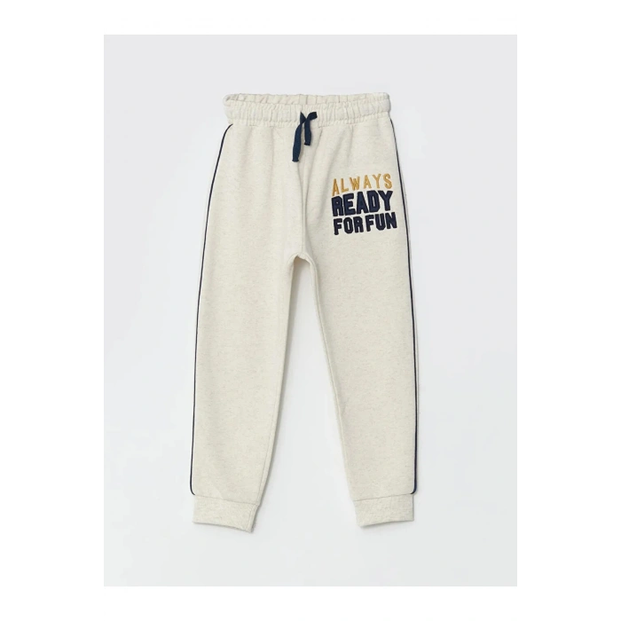 LCW Kids Ekru Beli Lastikli Nakışlı Erkek Çocuk Jogger Eşofman Altı