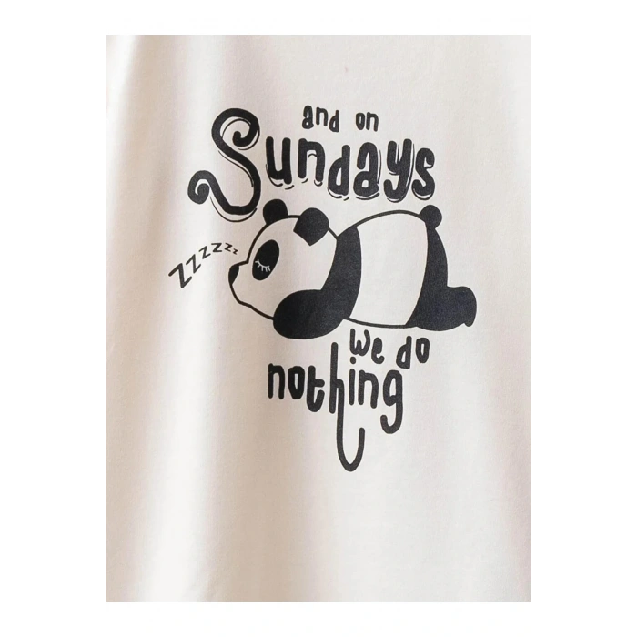 LCW Kids Ekru Bisiklet Yaka Baskılı Uzun Kollu Pamuklu Kız Çocuk Tişört