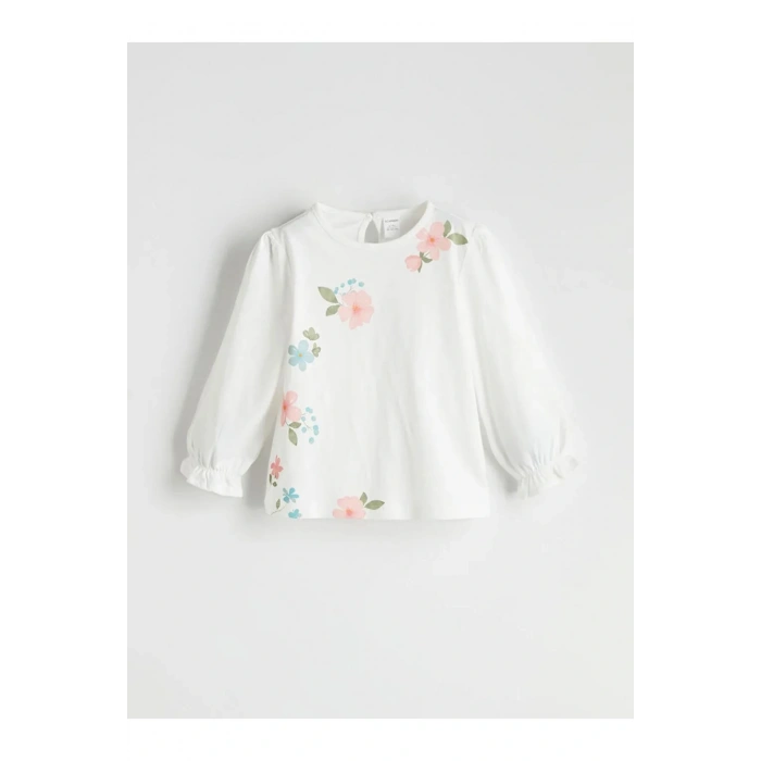LCW Kids Ekru Bisiklet Yaka Çiçekli Kız Çocuk Bluz