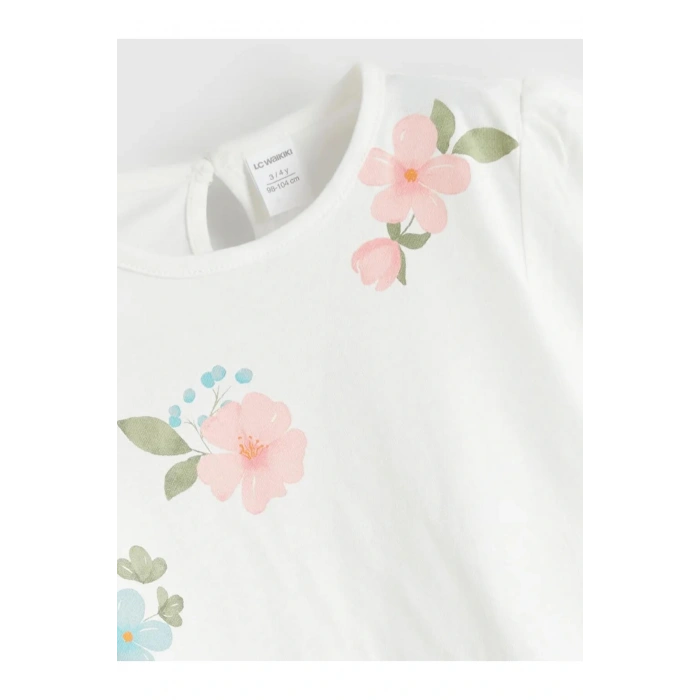 LCW Kids Ekru Bisiklet Yaka Çiçekli Kız Çocuk Bluz