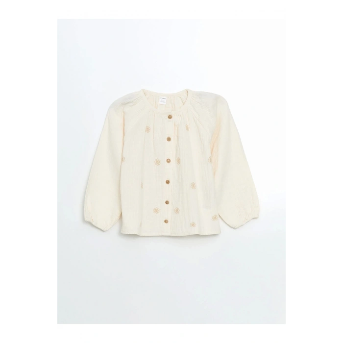 Lcw Kids Ekru Bisiklet Yaka Çiçekli Kız Çocuk Gömlek