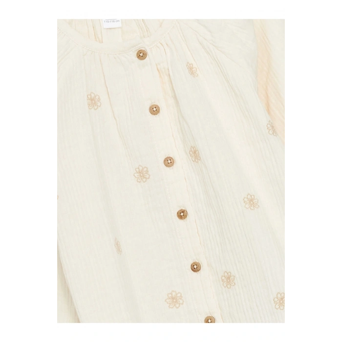 Lcw Kids Ekru Bisiklet Yaka Çiçekli Kız Çocuk Gömlek