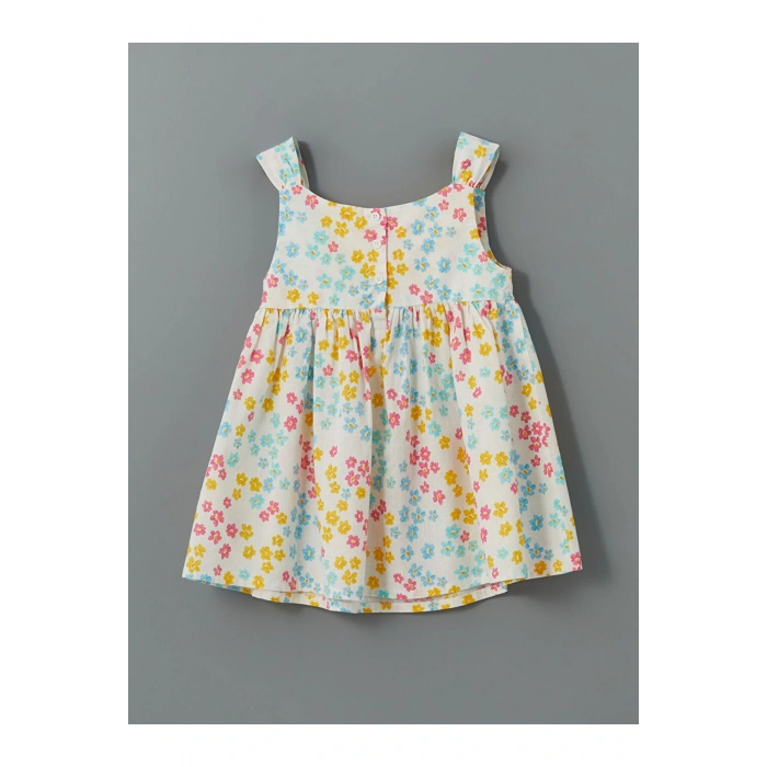 LCW Kids Ekru Bisiklet Yaka Çiçekli Kız Çocuk Keten Elbise T T