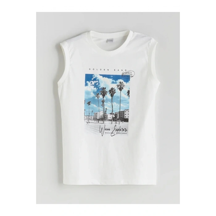 LCW Kids Ekru Bisiklet Yaka Erkek Çocuk Atlet