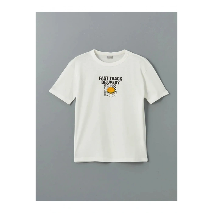 LCW Kids Ekru Bisiklet Yaka Erkek Çocuk Tişört