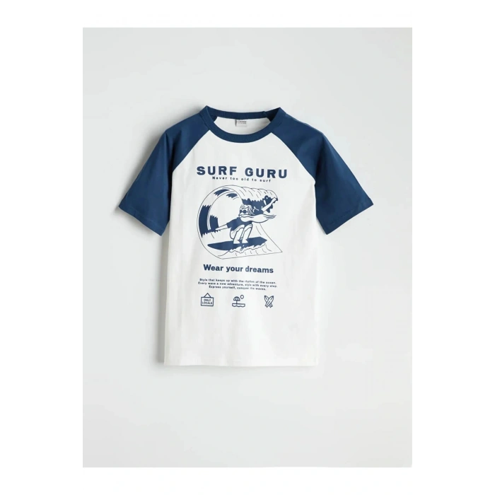 LCW Kids Ekru Bisiklet Yaka Erkek Çocuk Tişört