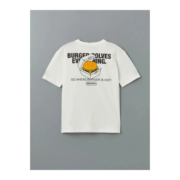 LCW Kids Ekru Bisiklet Yaka Erkek Çocuk Tişört