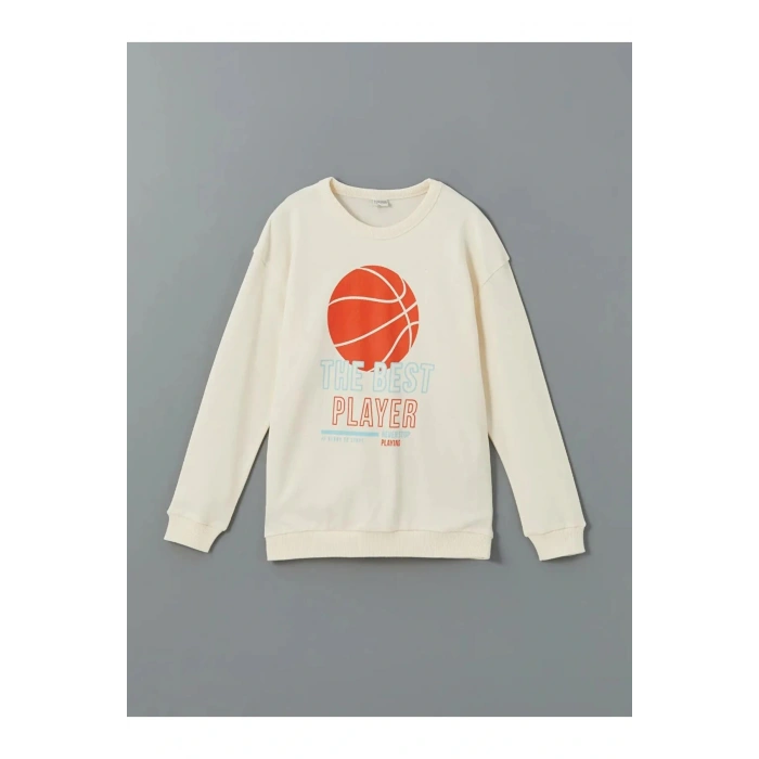 LCW Kids Ekru Bisiklet Yaka Erkek Çocuk Tişört