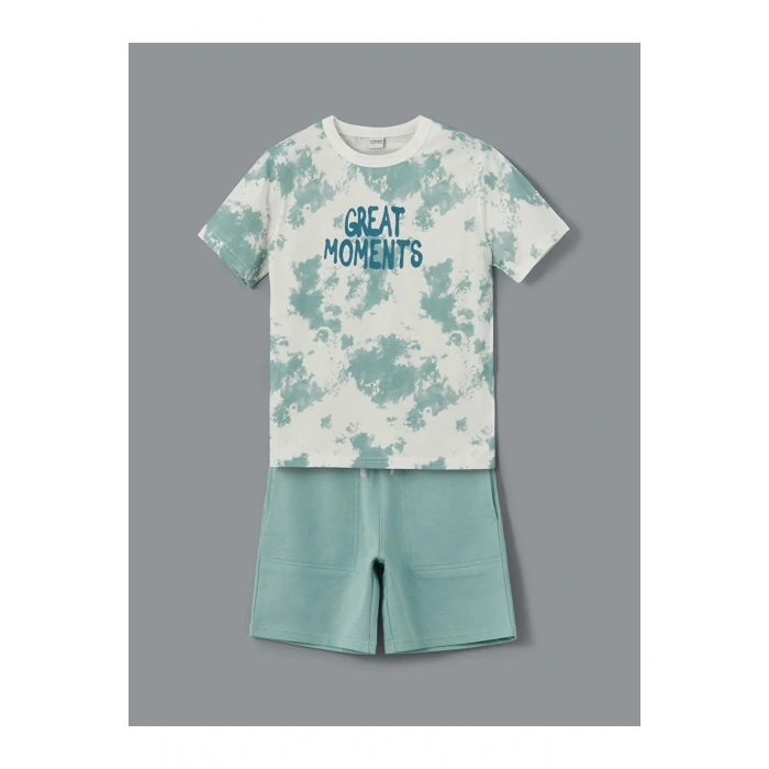 LCW Kids Ekru Bisiklet Yaka Erkek Çocuk Tişört ve Şort