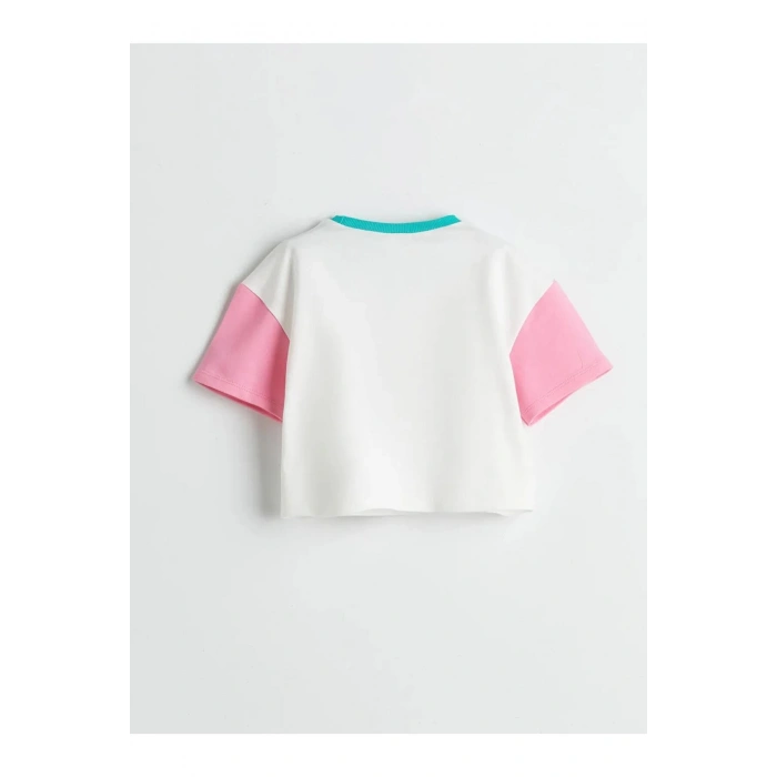 LCW Kids Ekru Bisiklet Yaka Kiraz Baskılı Kız Çocuk Tişört