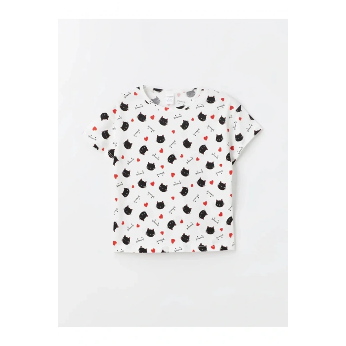 LCW Kids Ekru Bisiklet Yaka Kısa Kollu Kız Bebek Tişört ve Tayt 2li Takım