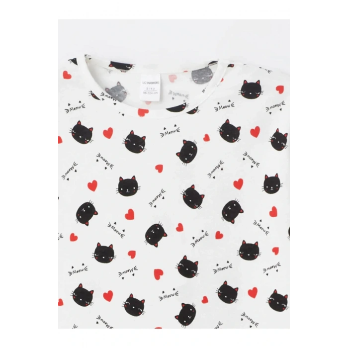 LCW Kids Ekru Bisiklet Yaka Kısa Kollu Kız Bebek Tişört ve Tayt 2li Takım